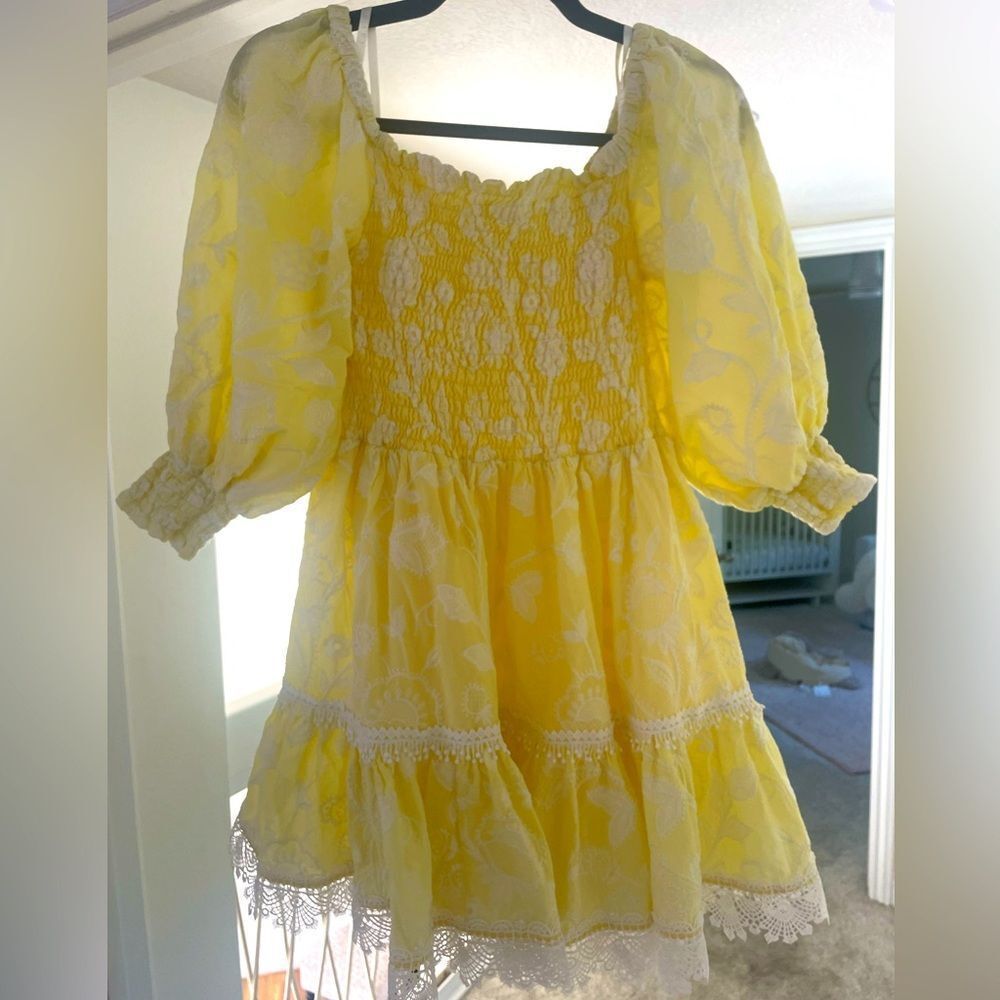 Waimari Yellow embroidered dress, XS